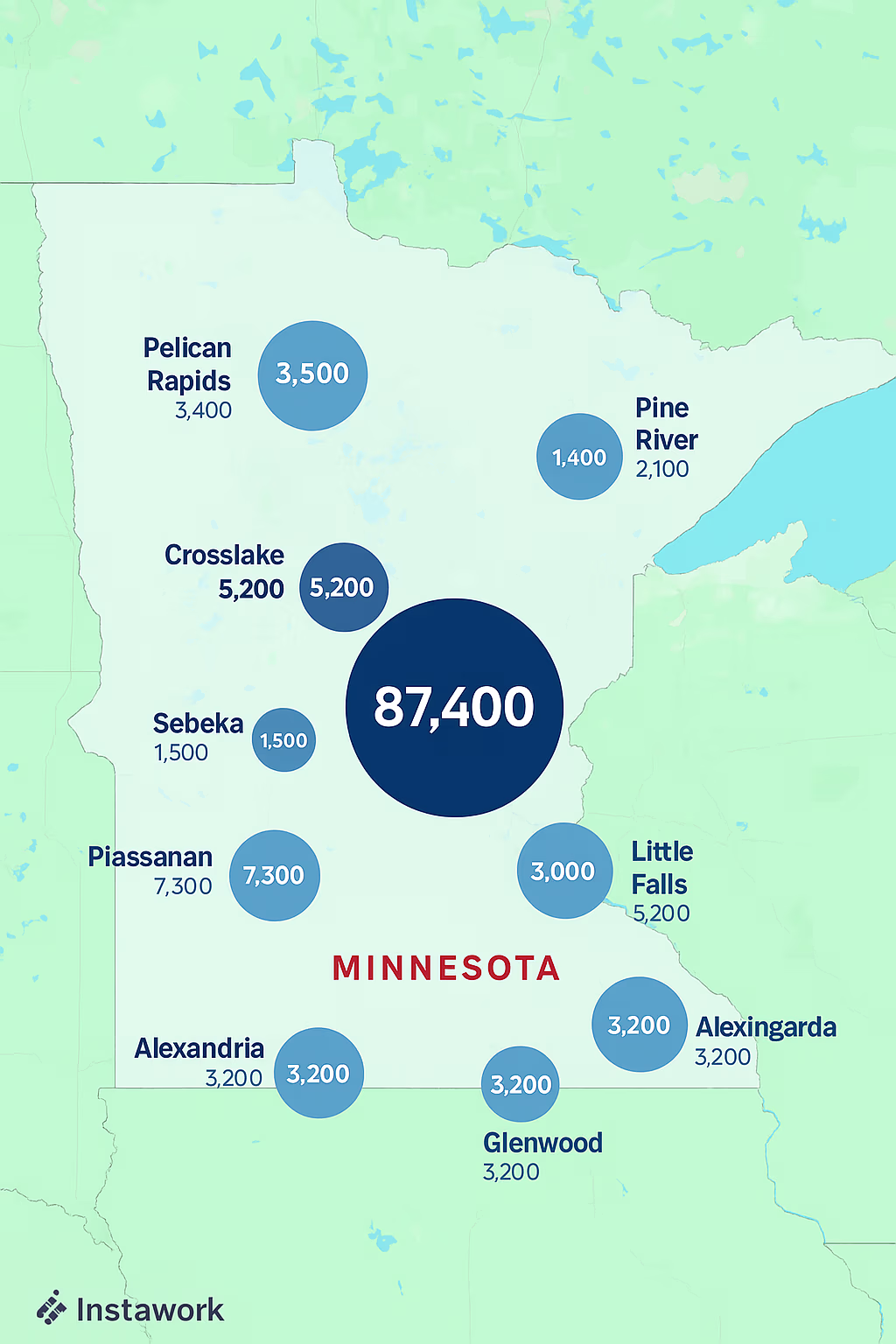 Map of Instawork staffing coverage in Minnesota
