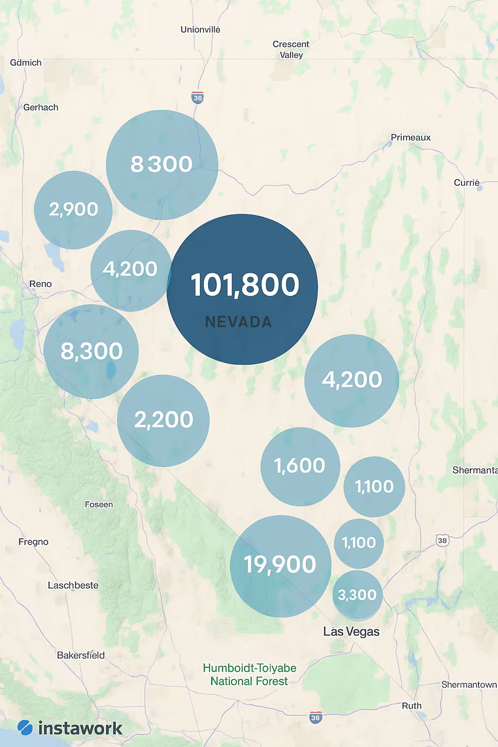Map of Instawork staffing coverage in Nevada