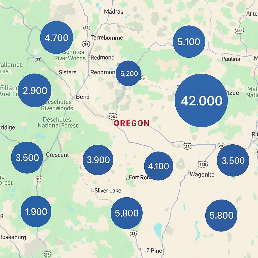 Map of Instawork staffing coverage in Oregon