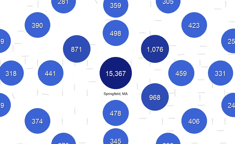 Map of Instawork staffing coverage in Springfield
