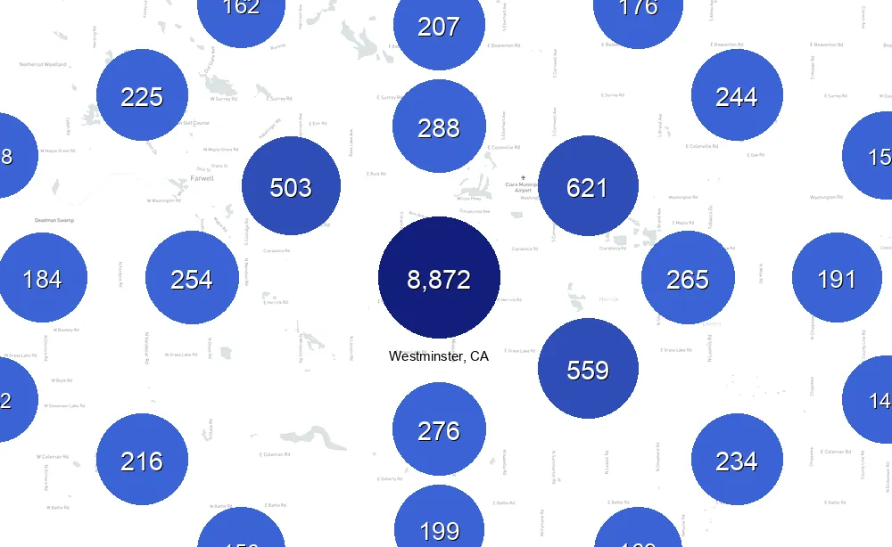 Map of Instawork staffing coverage in Westminster