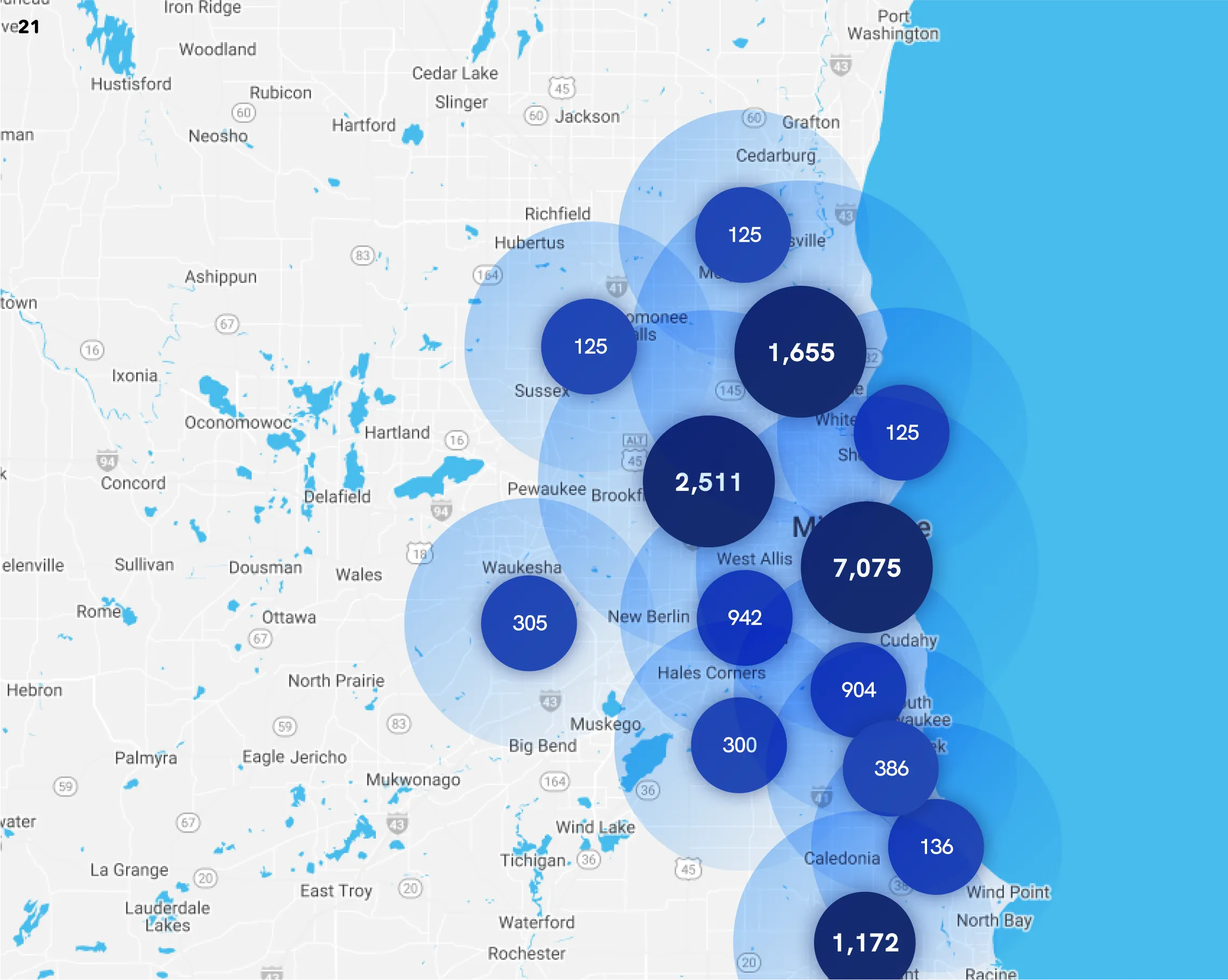 Map of Instawork staffing coverage in Milwaukee, Wisconsin