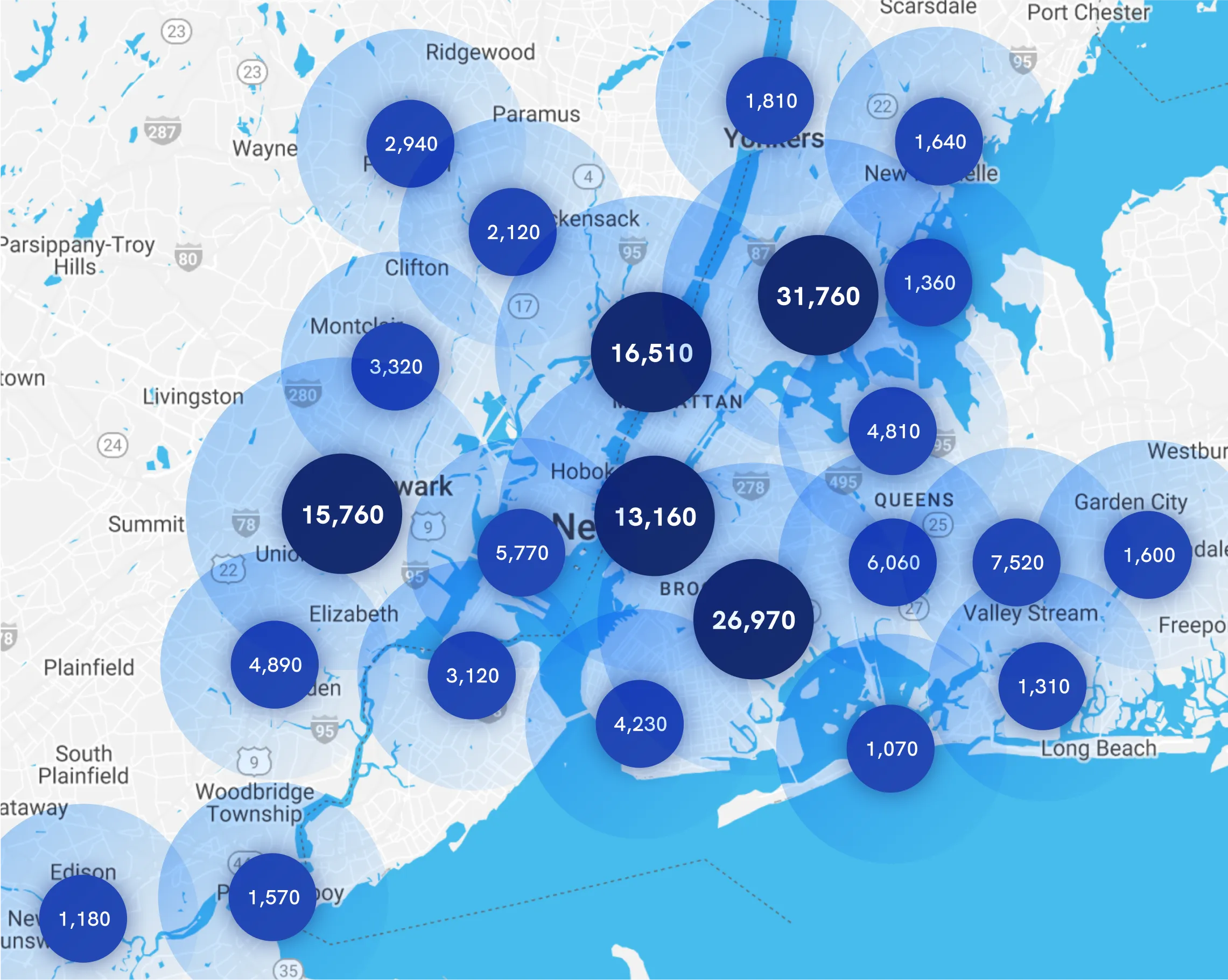 Map of Instawork staffing coverage in New York City, New York