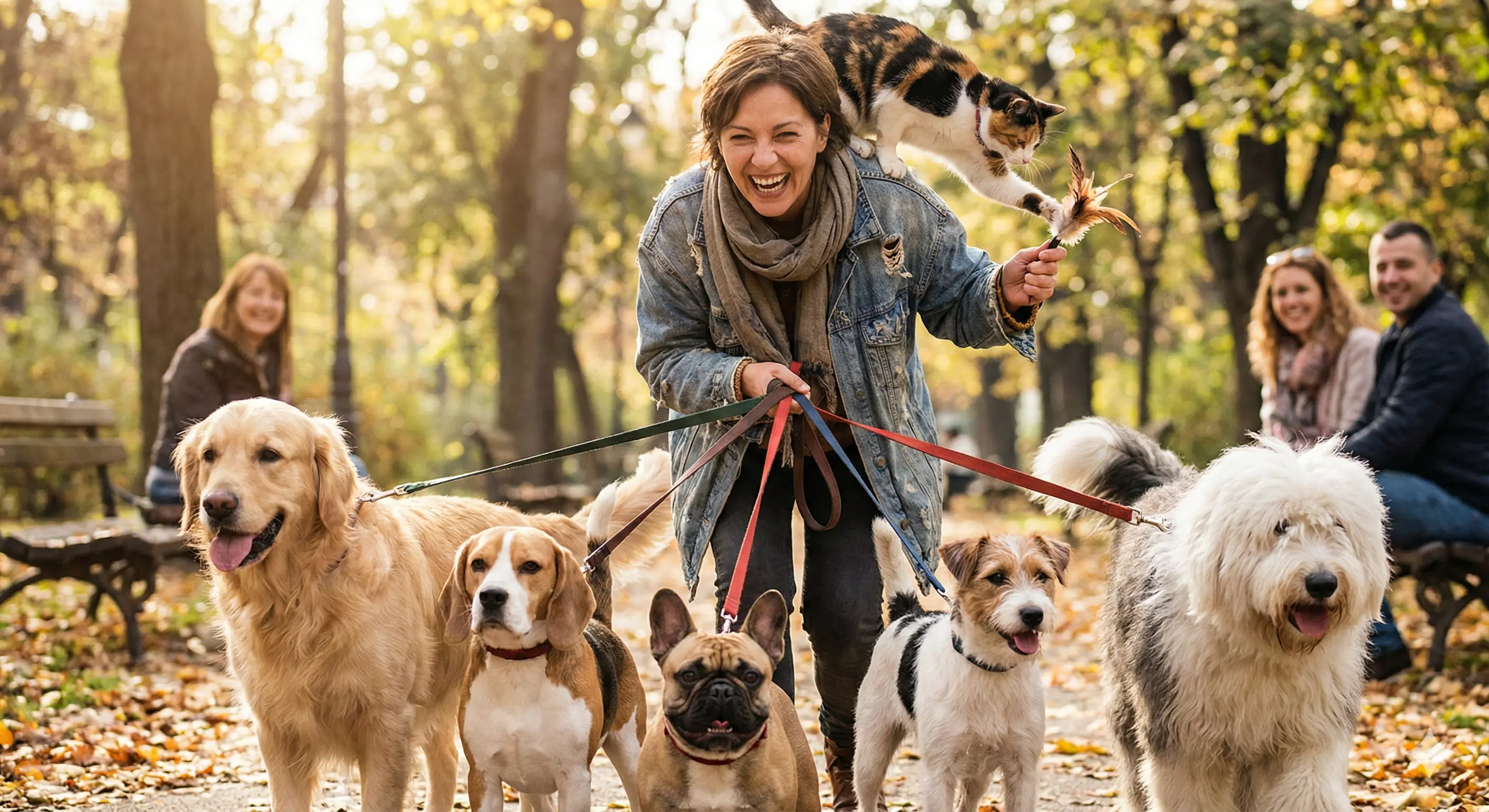 A person walking dogs on the weekend to make extra money