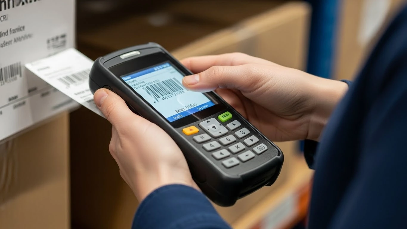 A person is scanning inventory using a warehouse inventory management system