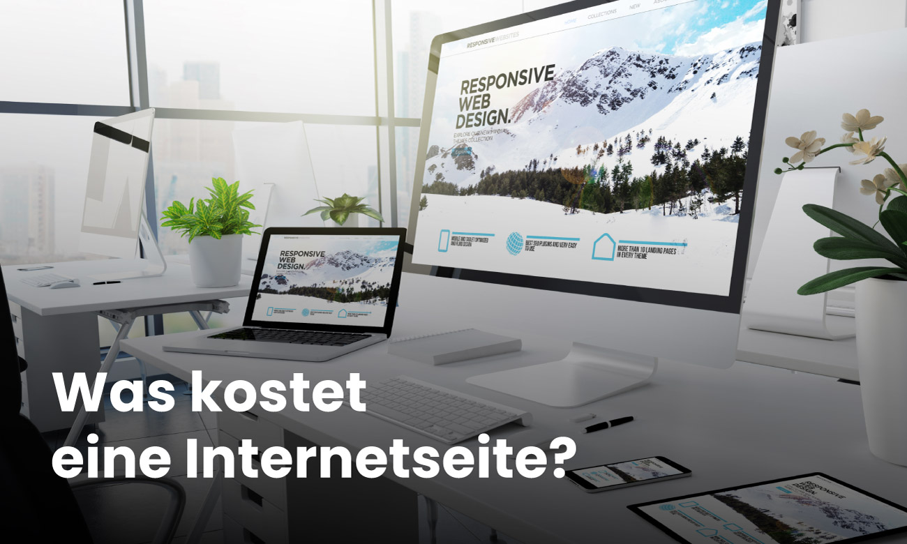 Bild von mehren Geräten, wie Desktop, Laptop und Handy in einem mordernen Büro