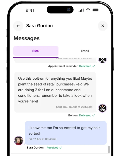 Missed rebookings — automated SMS conversation