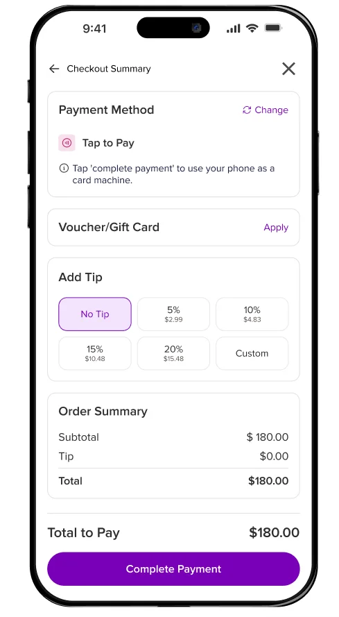 Card fees — tap-to-pay checkout at 2.1%