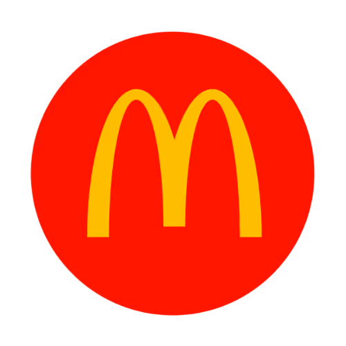 McDonald’s golden arches logo on a red circular background.