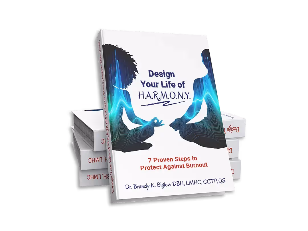 Mockup of Design Your Life of H.A.R.M.O.N.Y. book by Dr. Brandy Biglow