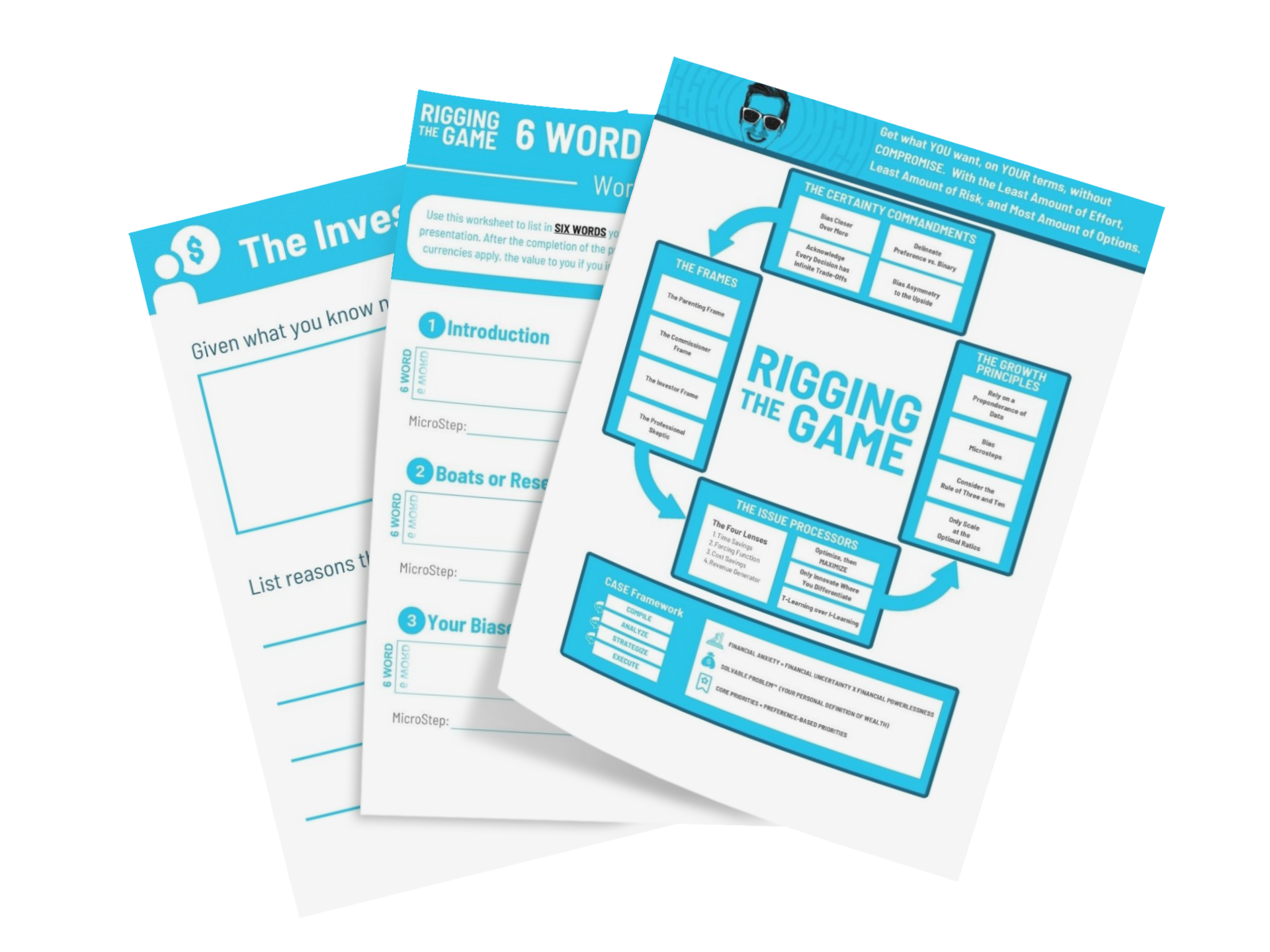 Certainty Worksheets Mockup of 3 worksheets stacked on top of each other. 