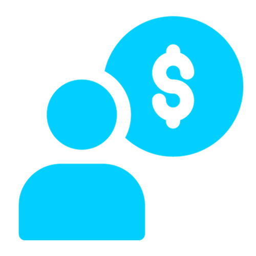 Person with money symbol icon in blue color