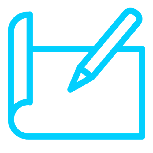 blueprint with writing icon in blue color