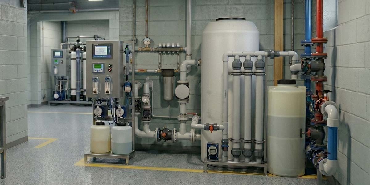 Polyethylene tanks, filtration equipment and piping in a water treatment facility