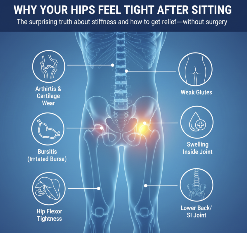 Hip Tightness After Sitting? Here’s Why Your Hips Feel Stiff When You Stand Up