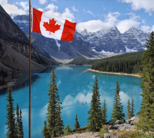 canada flag on the riverside