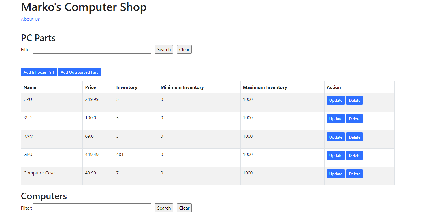 Image of coffee house website.