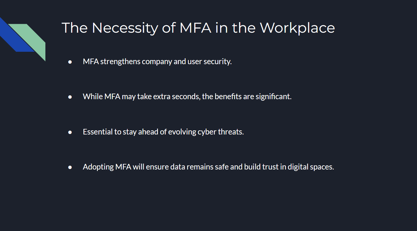 Image of slide: "Necessity of MFA in the Workplace"