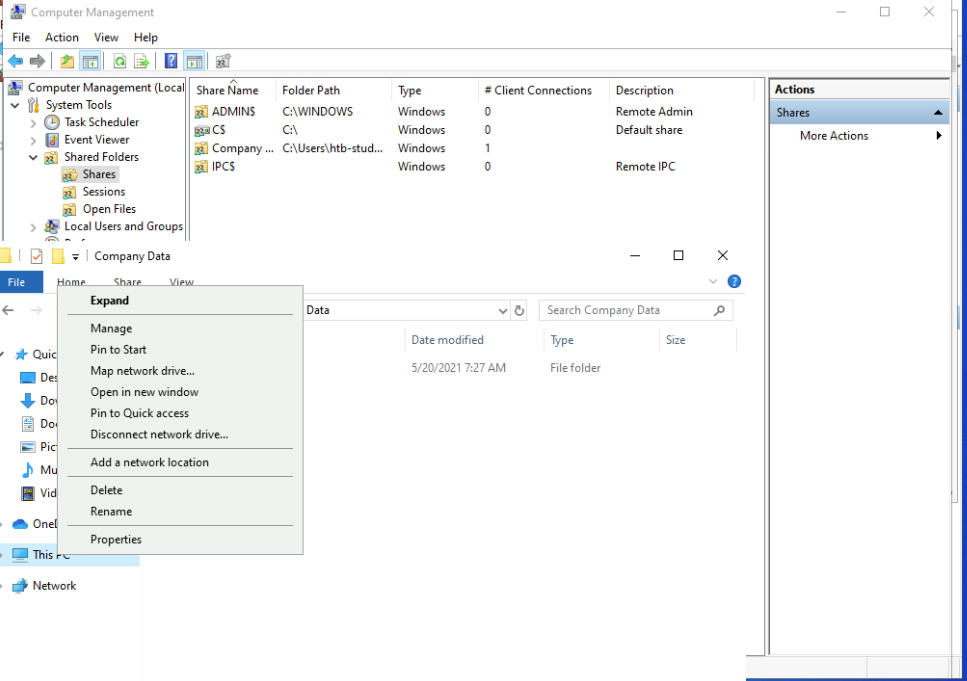 Image showing shared folder management in Windows Computer Management