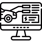 Black circular power button icon with a vertical line segment at the top center inside the circle.