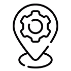 Black location pin icon with a small circle in the center.