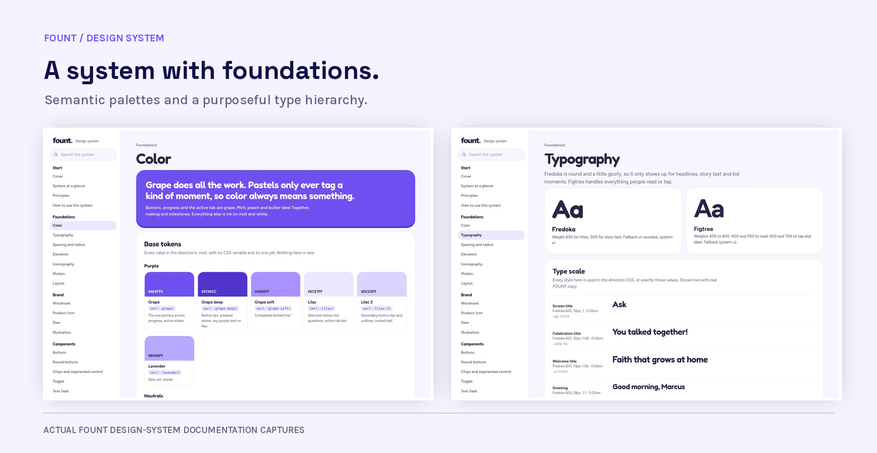 FOUNT design system: documented semantic color and typography foundations