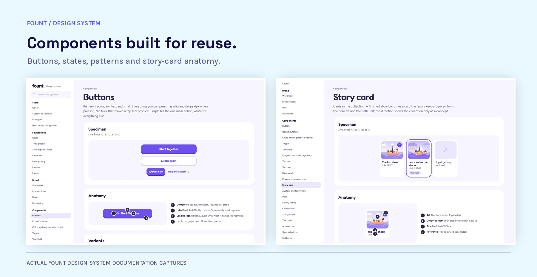 FOUNT design system: buttons, states and story-card components