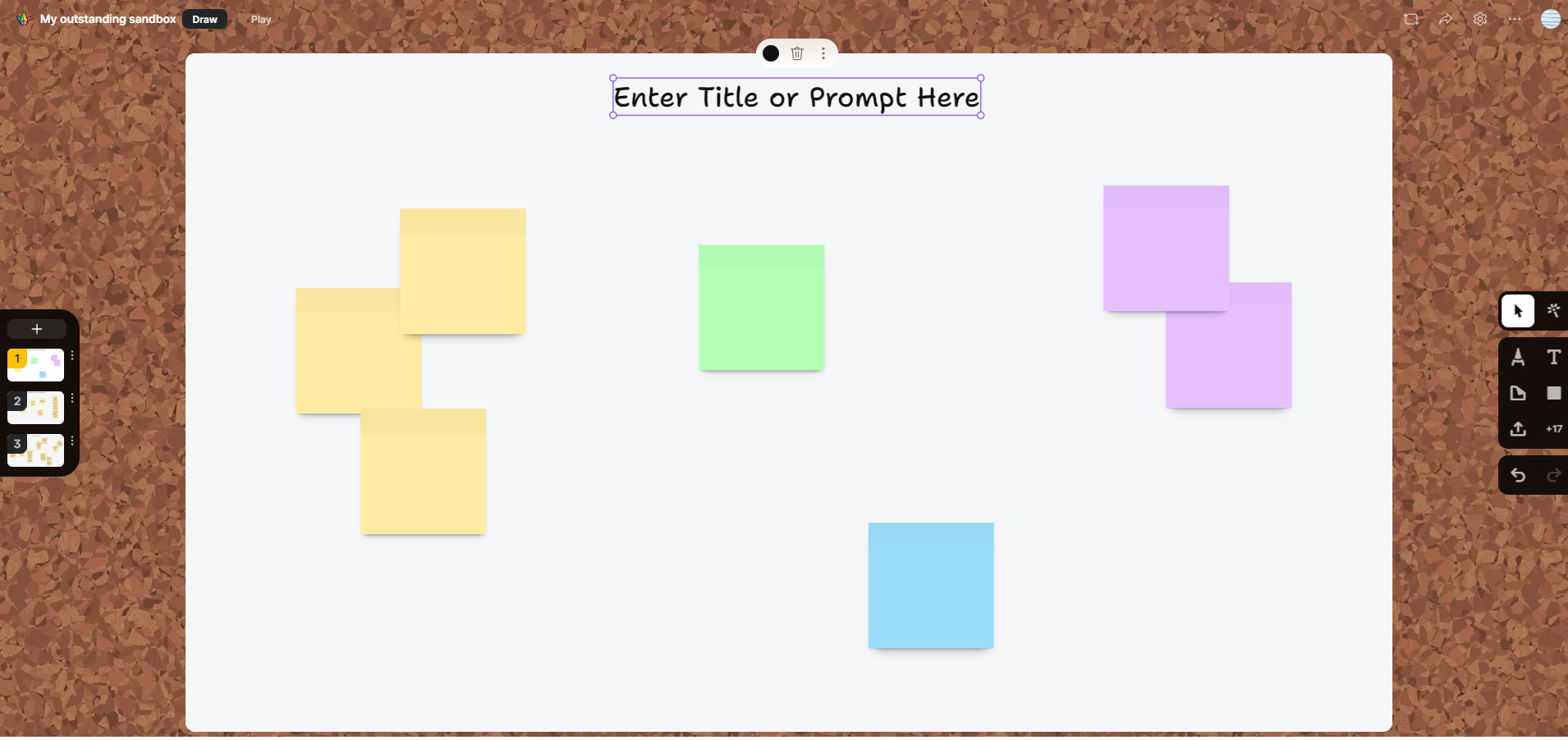 A picture of a Padlet Sandbox example. The example includes space for a heading and comments on sticky notes and shows some of the interactive features of a Sandbox..