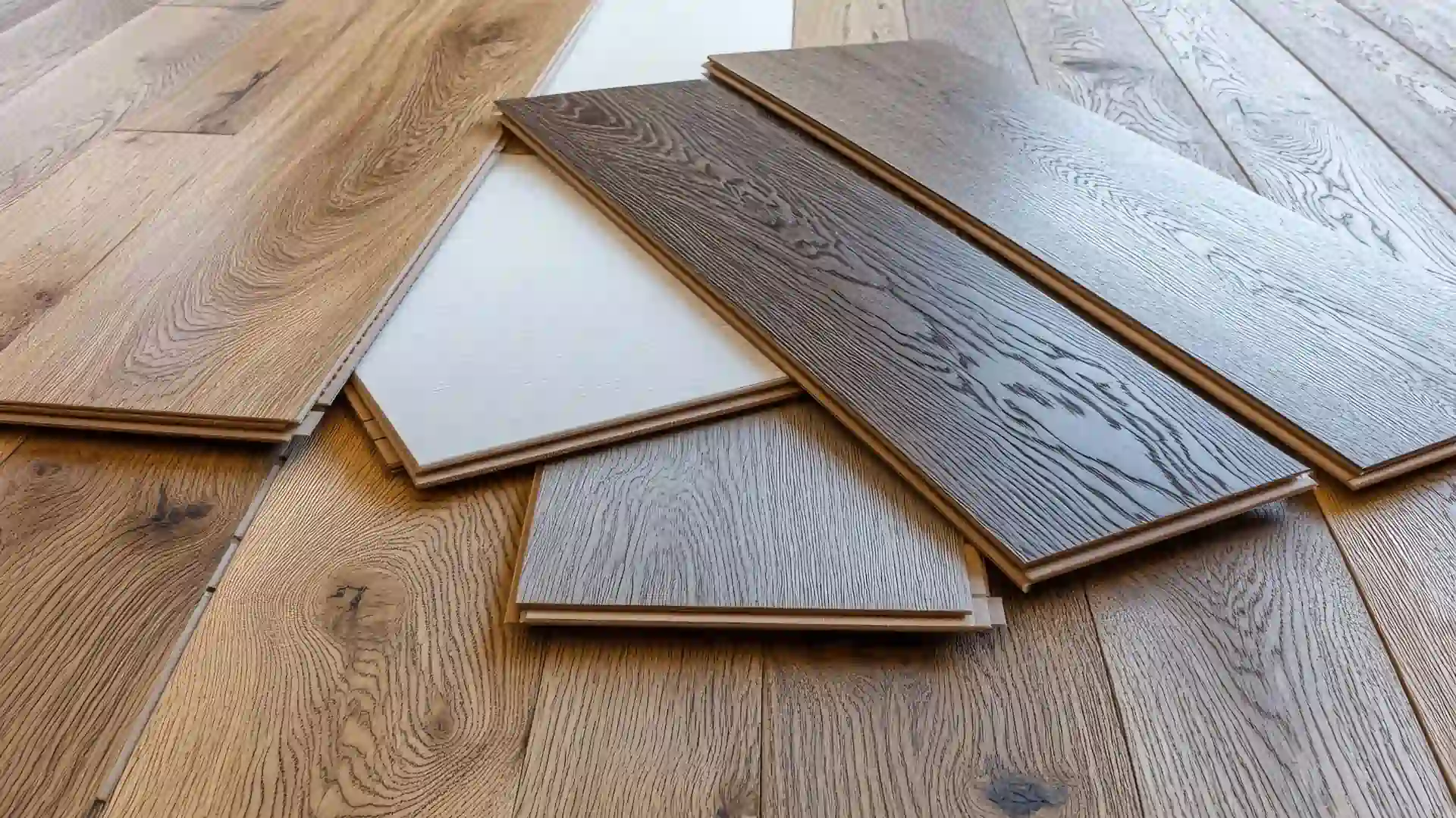 Engineered wood panels lying on a floor