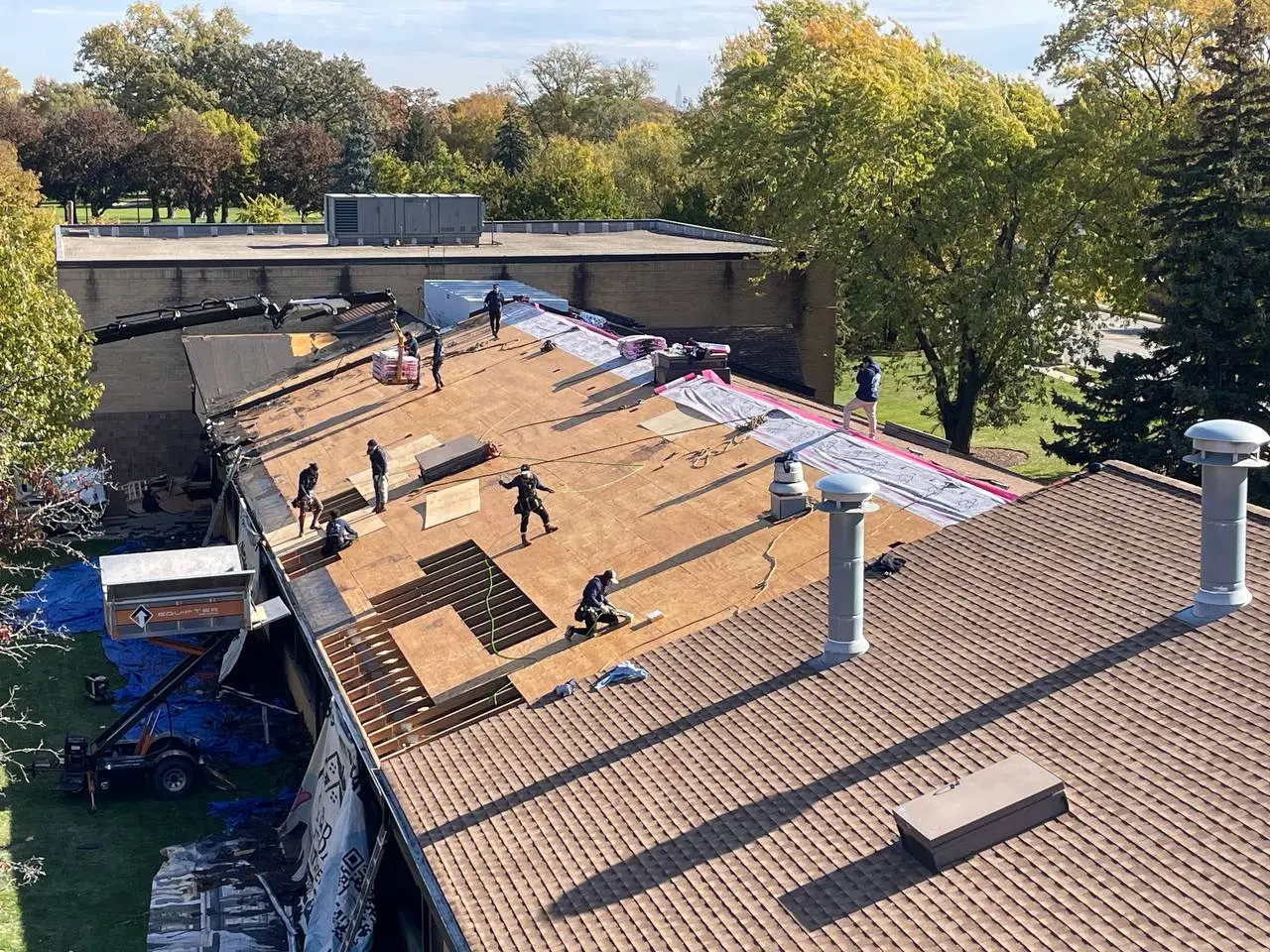 Deck Repairs On Large Commercial Shingle Roof Global Exterior Experts