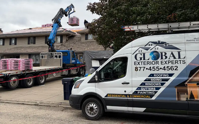 Roofing Material Dropoff At Residential Roof Replacement