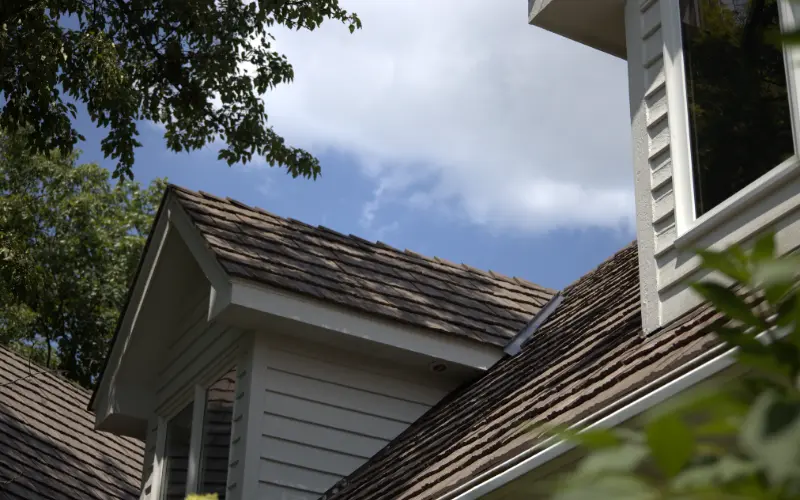 Newly Replaced Residential Roof With Synthetic Slate Roofing