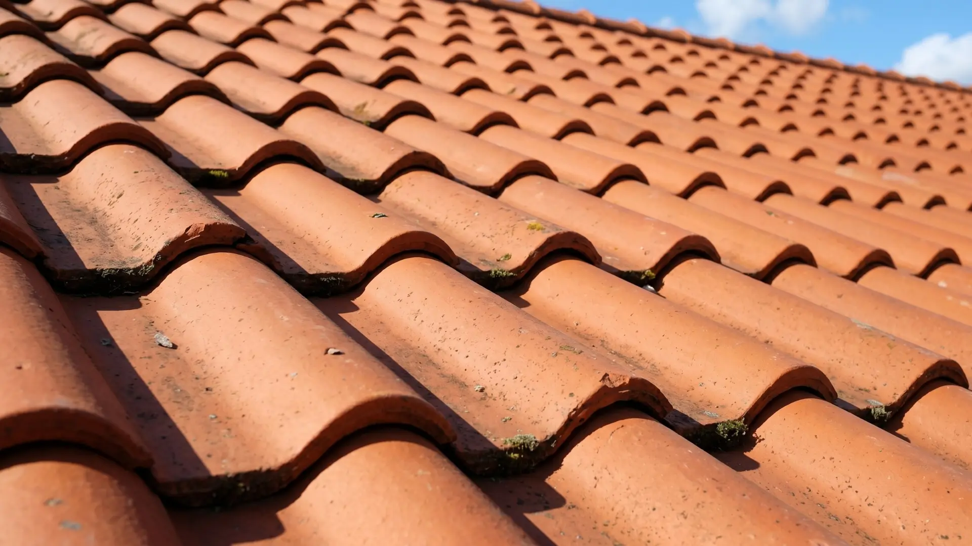 Close Up Of orange clay tile roof with some visible aging on it