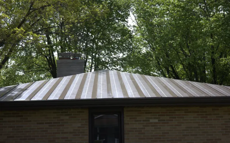 Brown Standing Seem Metal Roof On Residential Home