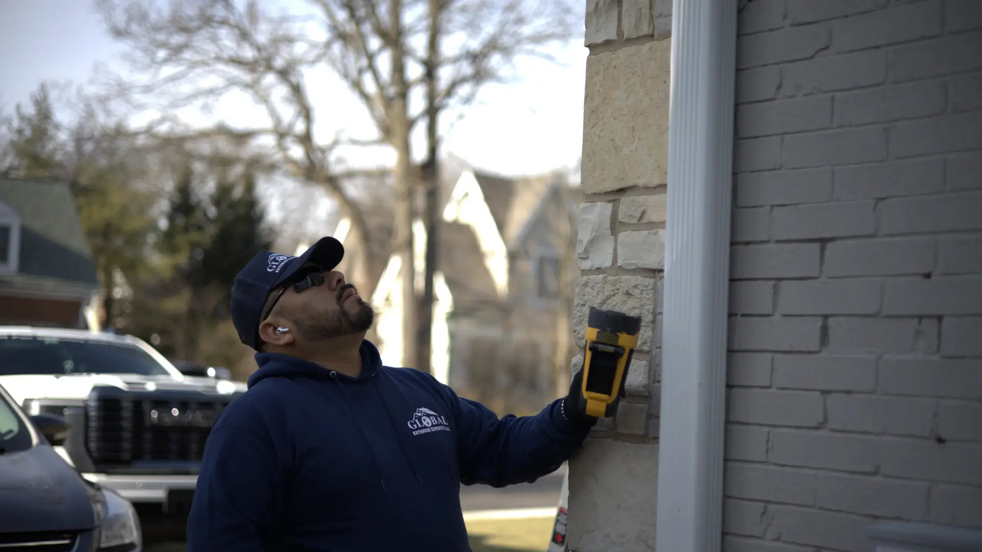 Checking Downspout for hail strikes