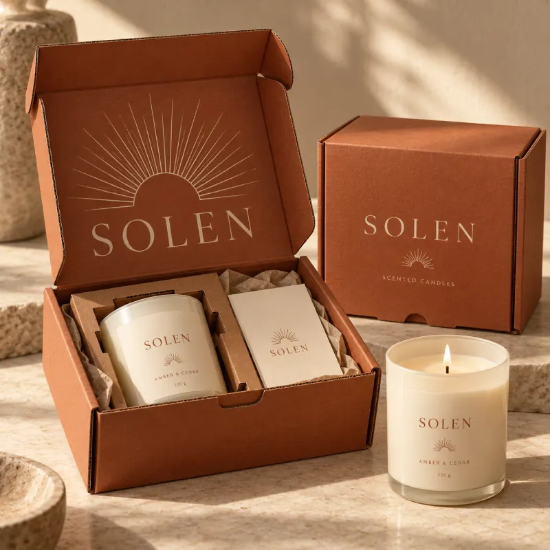 Printed corrugated candle mailer box with insert