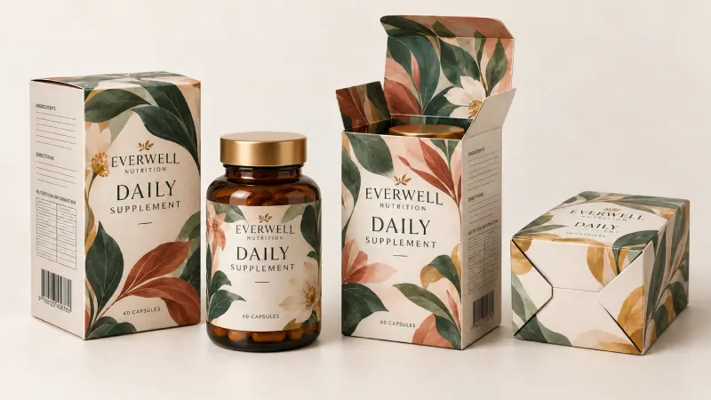 Printed folding carton for a supplement bottle