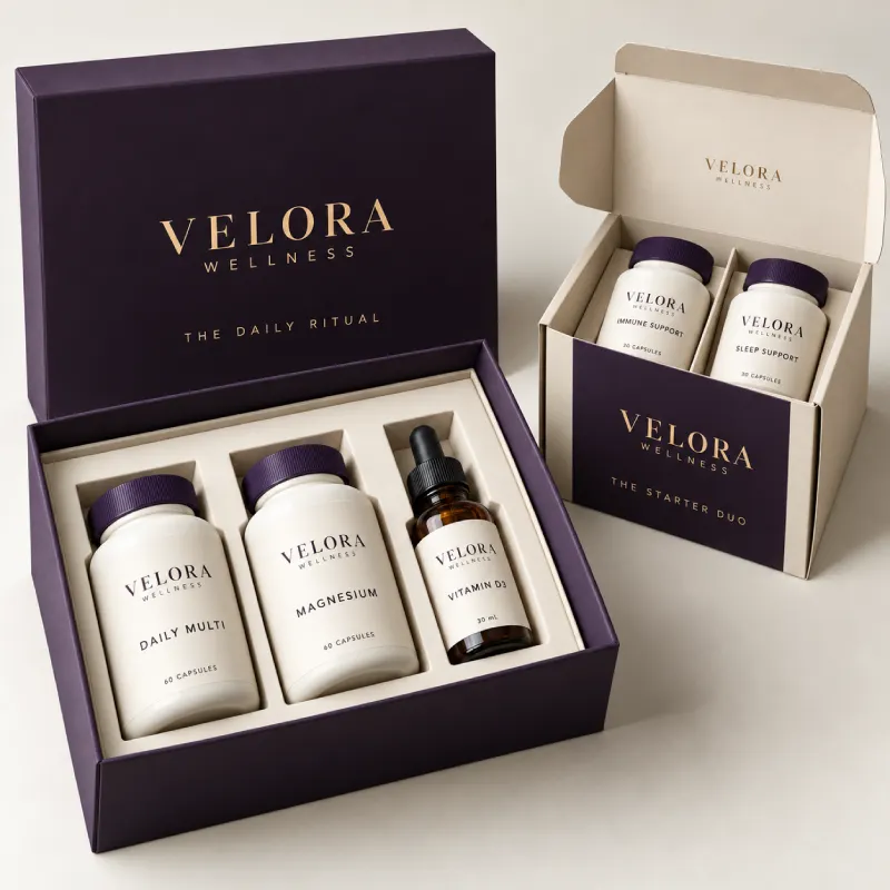 Supplement gift set box with custom insert