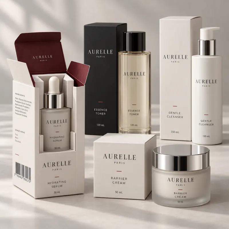 Custom printed skincare box and cosmetic packaging for a beauty brand