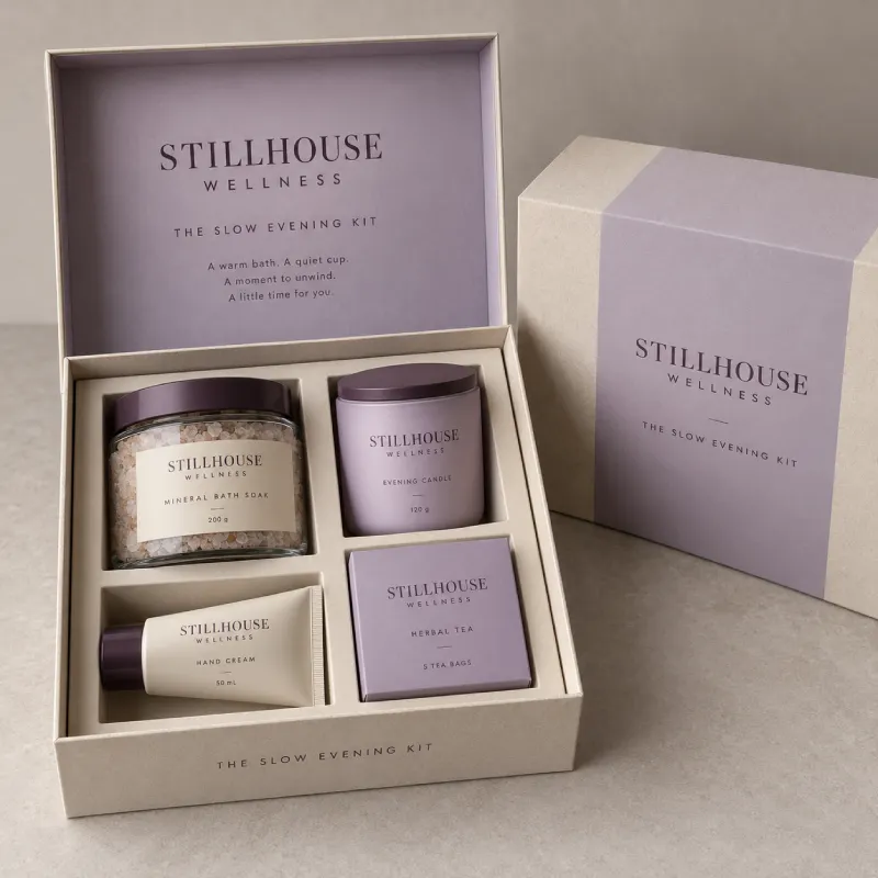 Custom printed subscription box for a wellness brand with tissue and insert