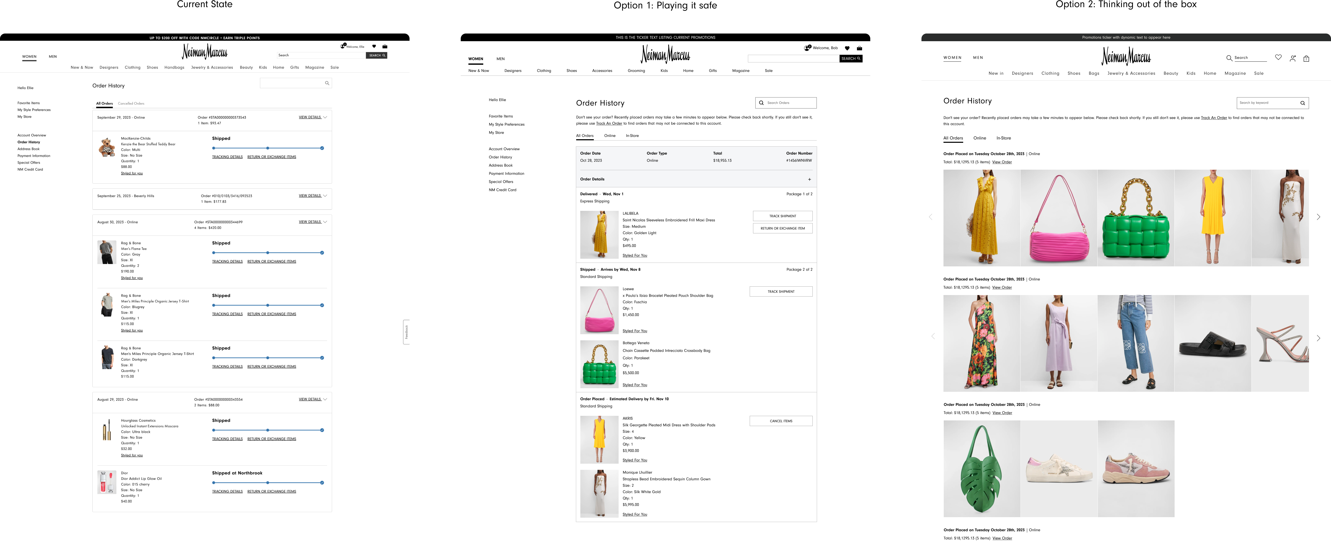 Order history page design options