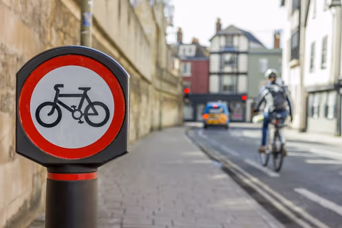 No cycling sign on pavement in UK city