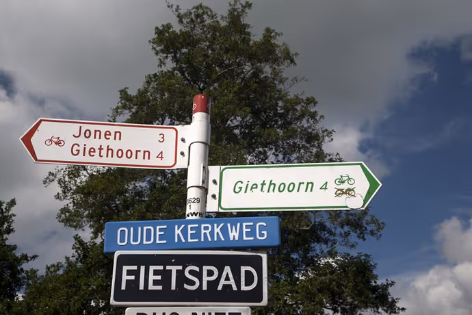 Road sign for cyclists near Giethoorn, Netherlands
