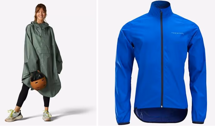 rain jacket and poncho side by side