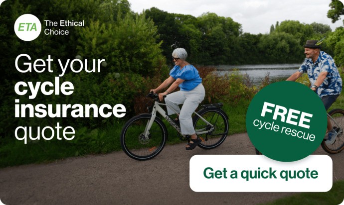 middle-aged couple ion e-bikes in British countryside