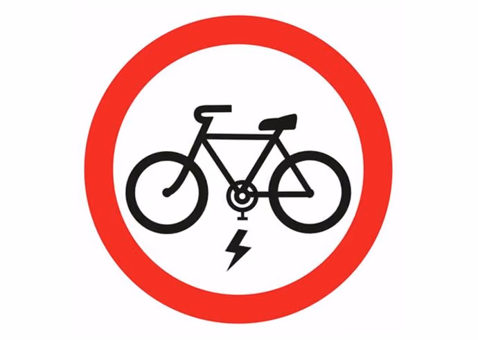 prohibited road sign showing ebike