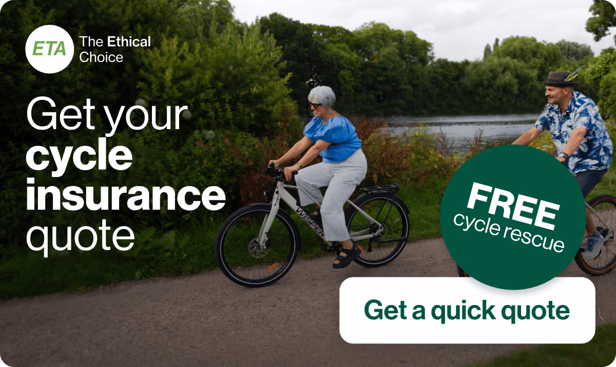 middleaged couple riding e-bikes in British countryside