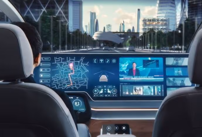 ai image of a futuristic car dashboard that features a huge digital screen