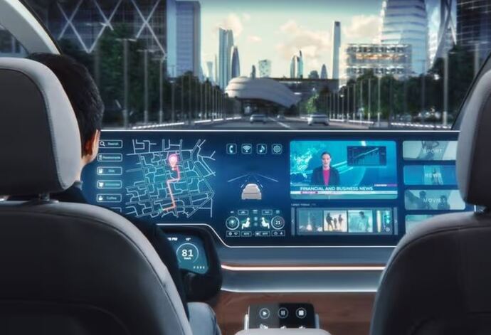 ai image of a futuristic car dashboard that features a huge digital screen