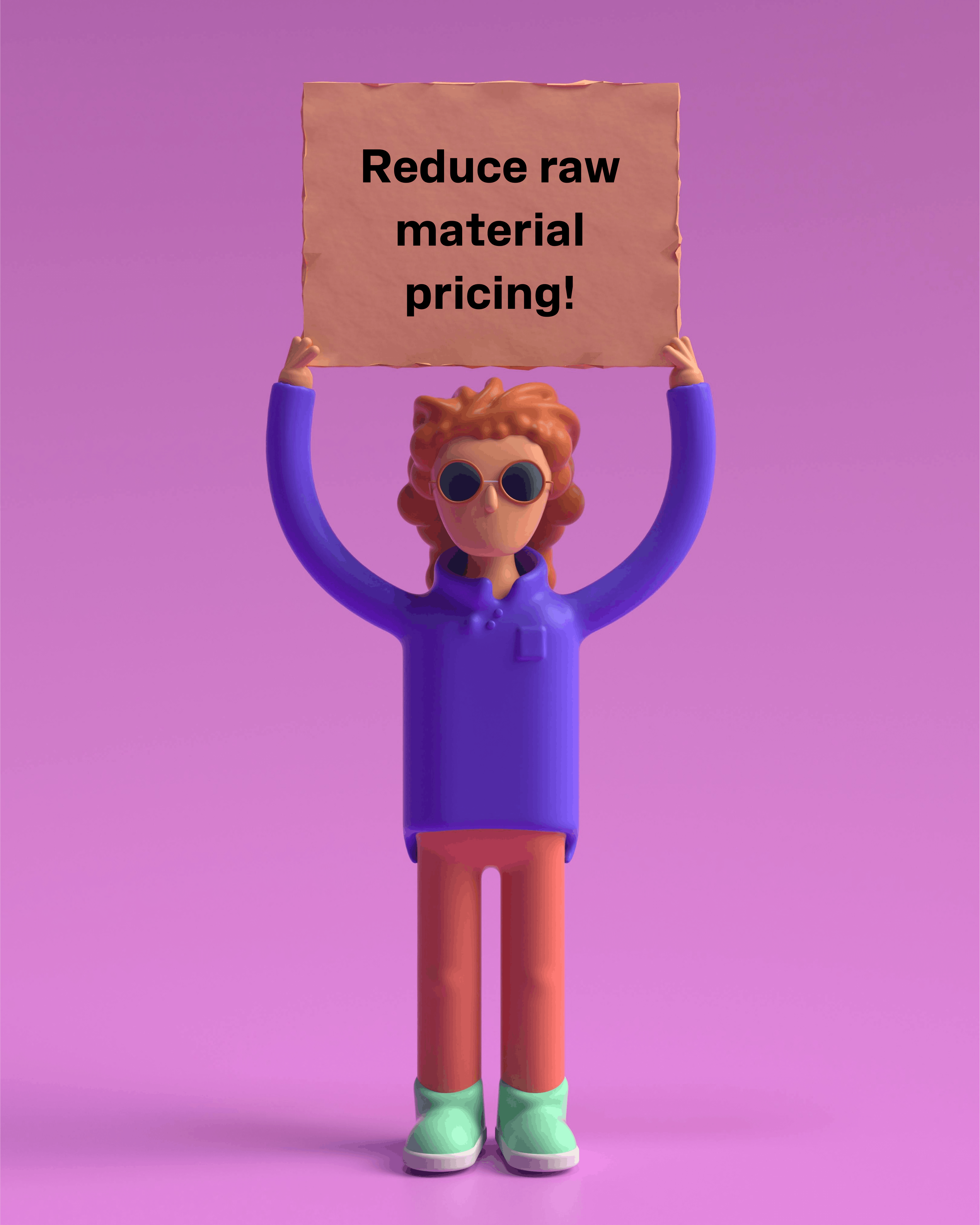 Reduce, analyse and predict raw material pricing costdata price tracker analytics tool clay figure holding up sign